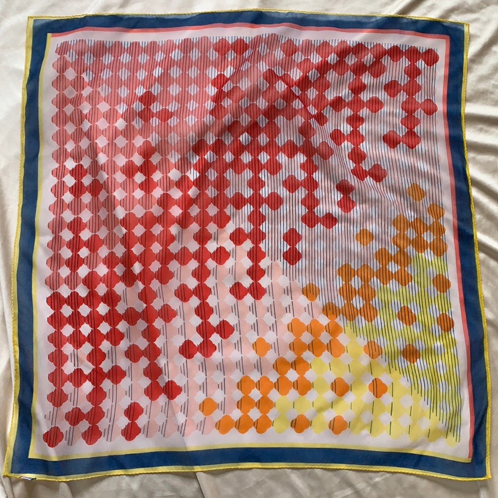 Vintage Morsly Multi-colored Geometric Print Square Scarf | Japanese Nylon Scarf